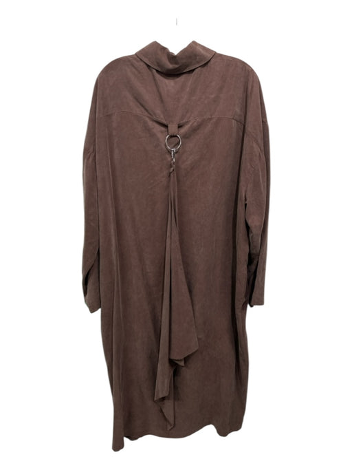Tibi Size Small Brown Lyocell & Polyamide Button Down Collar Long Sleeve Dress Brown / Small