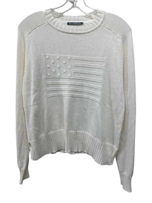 Alashan Size M White Cotton Long Sleeve Knit American Flag Sweater White / M
