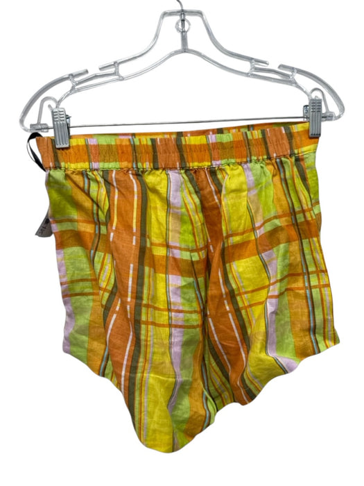 S/W/F Size XS Yellow, Orange, Multi Linen Long Sleeve Plaid Wide Neck Short Set Yellow, Orange, Multi / XS