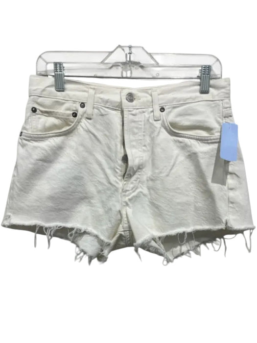 Agolde Size 27 White Cotton Button Fly Frayed Hem Shorts White / 27