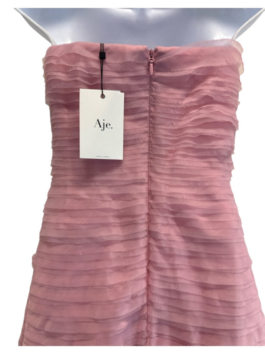 Aje Size 10 Pink Nylon & Cotton Strapless Ruffled Boning Gown Pink / 10