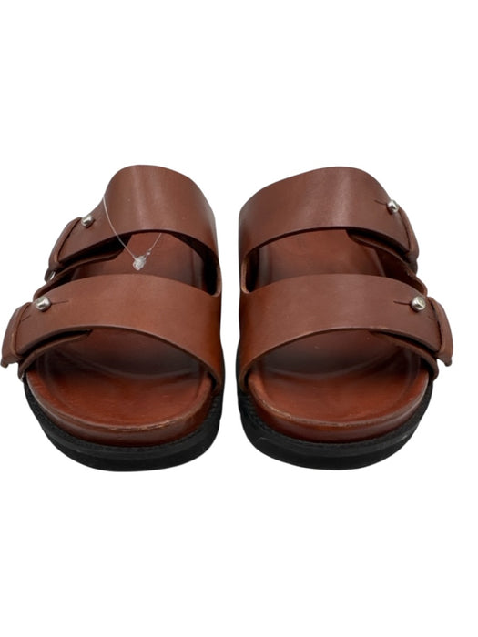 Jenni Kayne Shoe Size 40 Cognac Brown Leather Silver Hardware 2 Strap Sandals Cognac Brown / 40
