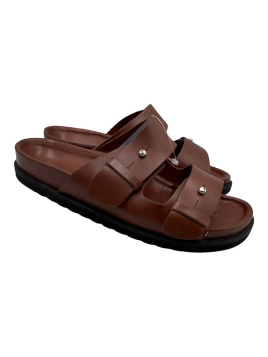 Jenni Kayne Shoe Size 40 Cognac Brown Leather Silver Hardware 2 Strap Sandals Cognac Brown / 40