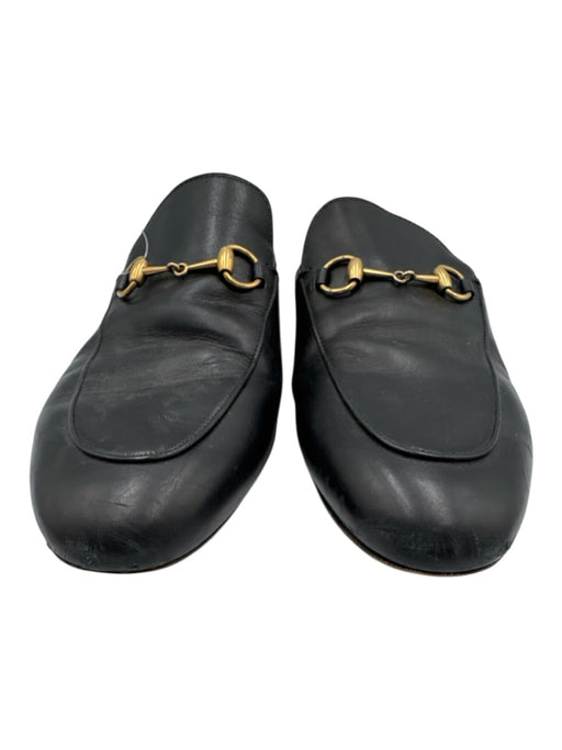 Gucci Shoe Size 40 Black Leather Brass Horsebit Mule Loafers Black / 40