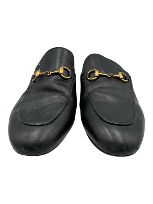Gucci Shoe Size 40 Black Leather Brass Horsebit Mule Loafers Black / 40