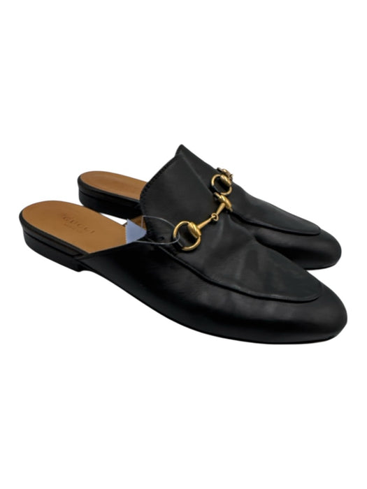 Gucci Shoe Size 40 Black Leather Brass Horsebit Mule Loafers Black / 40