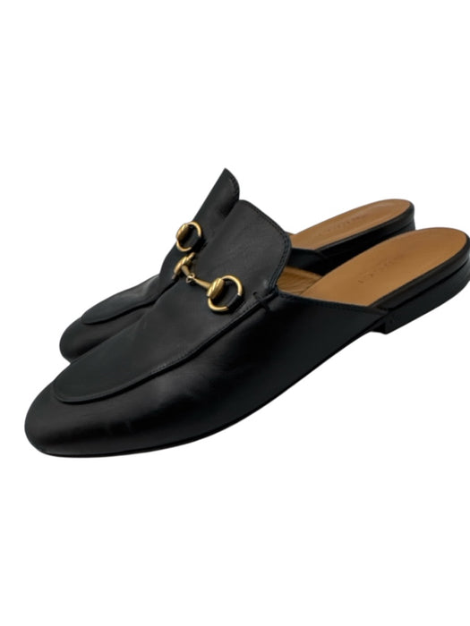 Gucci Shoe Size 40 Black Leather Brass Horsebit Mule Loafers Black / 40