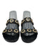 Larroude Shoe Size 9 Black & Gold Leather Eyelet 2 Strap Slide Mule Sandals Black & Gold / 9