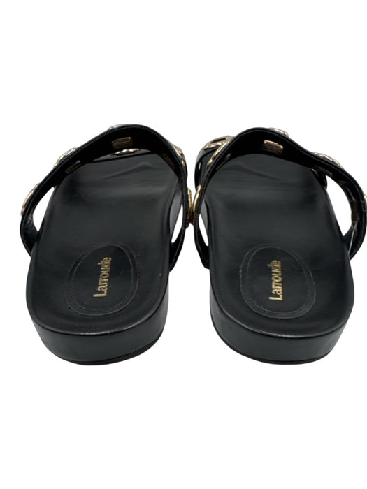 Larroude Shoe Size 9 Black & Gold Leather Eyelet 2 Strap Slide Mule Sandals Black & Gold / 9