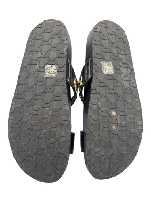 Larroude Shoe Size 9 Black & Gold Leather Eyelet 2 Strap Slide Mule Sandals Black & Gold / 9