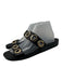 Larroude Shoe Size 9 Black & Gold Leather Eyelet 2 Strap Slide Mule Sandals Black & Gold / 9