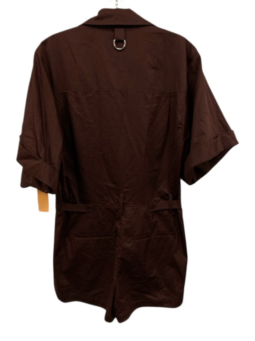 Tibi Size Est XS Brown Cotton Short Sleeve Button Front Pleated Romper Brown / Est XS