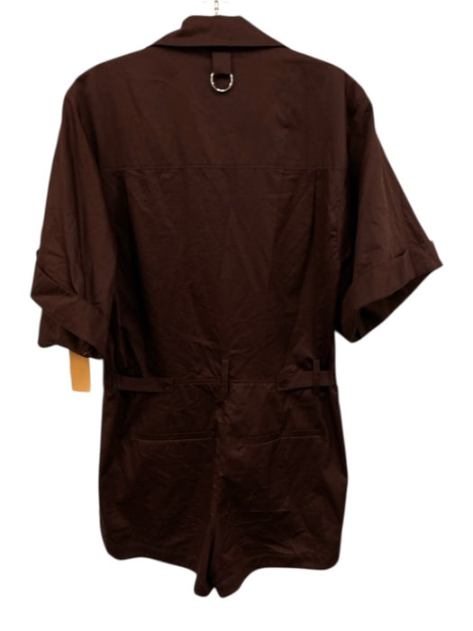 Tibi Size Est XS Brown Cotton Short Sleeve Button Front Pleated Romper Brown / Est XS