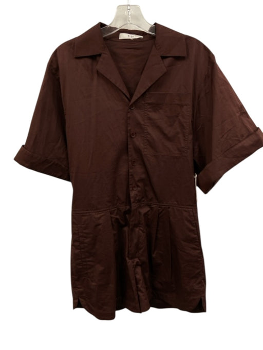 Tibi Size Est XS Brown Cotton Short Sleeve Button Front Pleated Romper Brown / Est XS