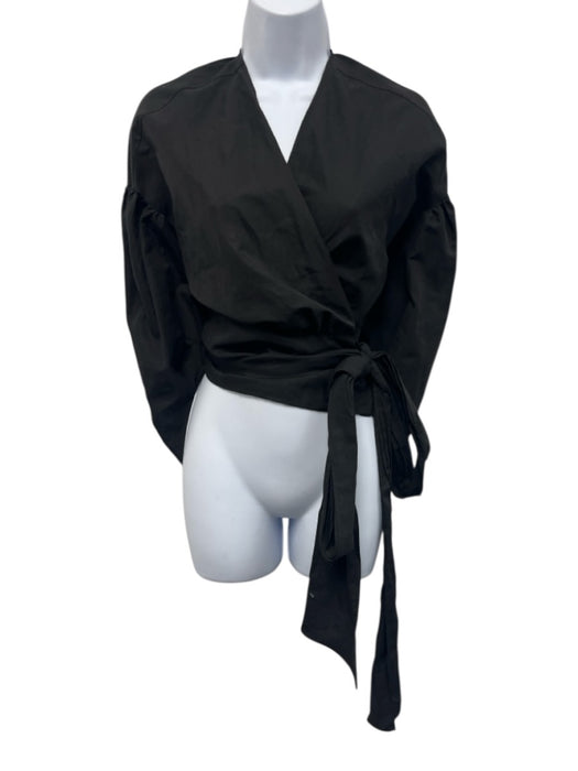 Forte Forte Size 0 Black Cotton Blend Long puff sleeve Gathered Wrap Jacket Black / 0