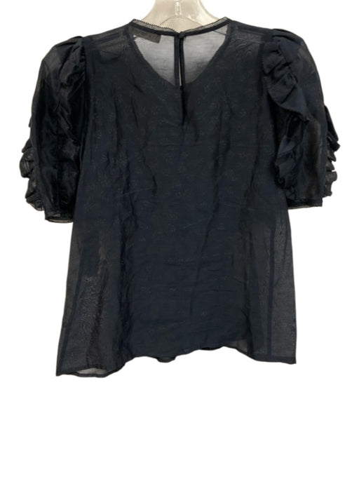 Ulla Johnson Size Est Small Navy Blue Short Sleeve Floral Ruffles Top Navy Blue / Est Small