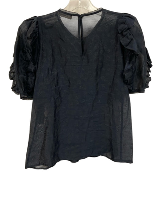 Ulla Johnson Size Est Small Navy Blue Short Sleeve Floral Ruffles Top Navy Blue / Est Small