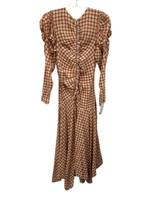 Ulla Johnson Size 2 Red, Cream, Gray Cotton Long puff sleeve Plaid Ruffles Dress Red, Cream, Gray / 2
