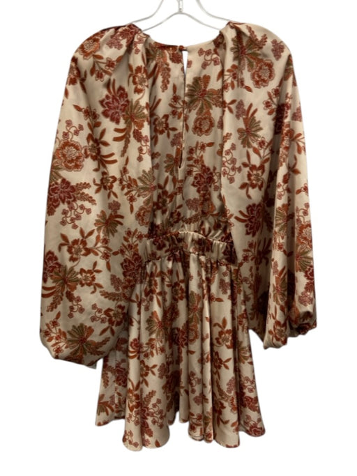 Misa Size XS Orange, Red, Green Polyester Long Balloon Sleeve Floral Satin Dress Orange, Red, Green / XS
