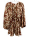 Misa Size XS Orange, Red, Green Polyester Long Balloon Sleeve Floral Satin Dress Orange, Red, Green / XS