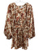 Misa Size XS Orange, Red, Green Polyester Long Balloon Sleeve Floral Satin Dress Orange, Red, Green / XS