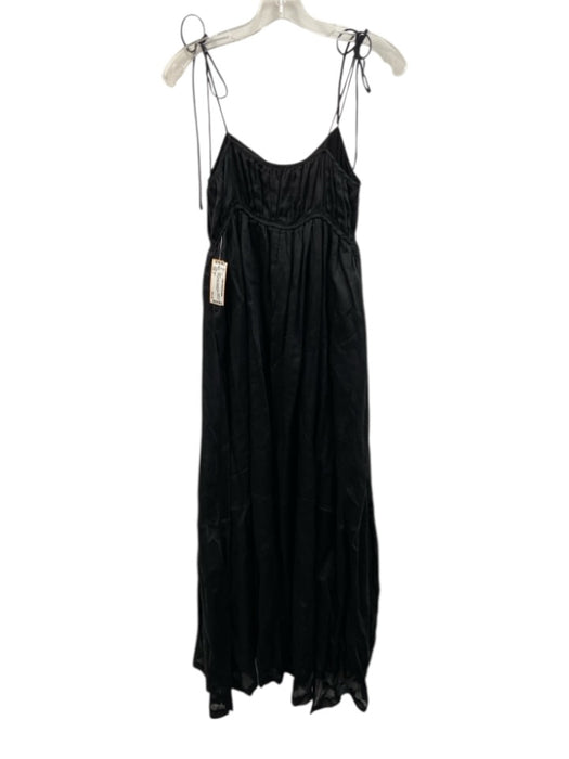 Dissh Size 4 Black Ramie Spaghetti Strap Gathered Tie Strap Maxi Dress Black / 4