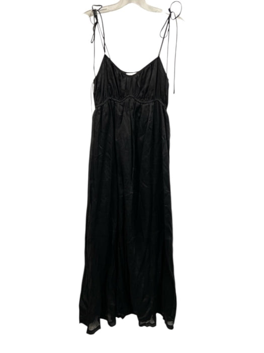 Dissh Size 4 Black Ramie Spaghetti Strap Gathered Tie Strap Maxi Dress Black / 4