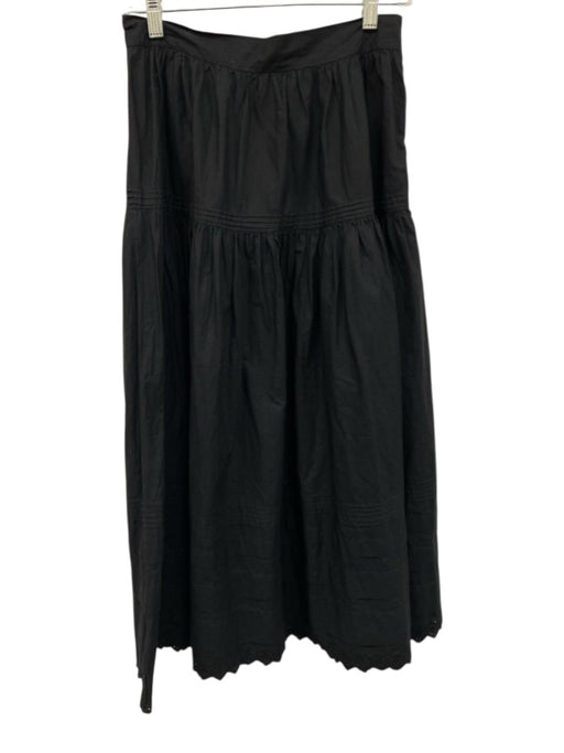 Doen Size Small Black Cotton Pintuck Lace Trim Tiered Maxi Skirt Black / Small
