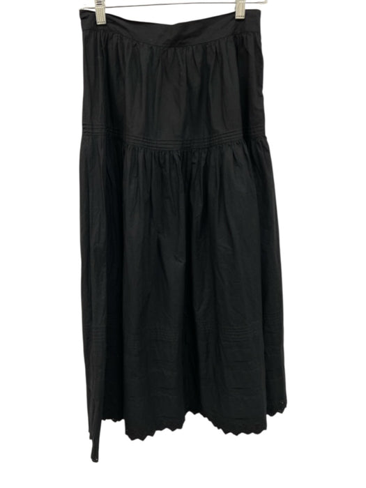 Doen Size Small Black Cotton Pintuck Lace Trim Tiered Maxi Skirt Black / Small