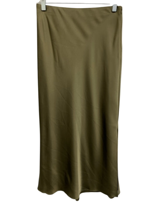 Vince Size XS Olive Green Polyester Elastic Waist Satin Side Slit Maxi Skirt Olive Green / XS