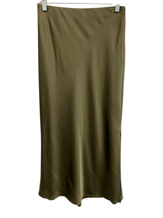 Vince Size XS Olive Green Polyester Elastic Waist Satin Side Slit Maxi Skirt Olive Green / XS