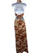 Alexis Size XS Rust & Beige Polyester Sleeveless Floral Halter Wide Leg Pant Set Rust & Beige / XS
