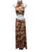Alexis Size XS Rust & Beige Polyester Sleeveless Floral Halter Wide Leg Pant Set Rust & Beige / XS