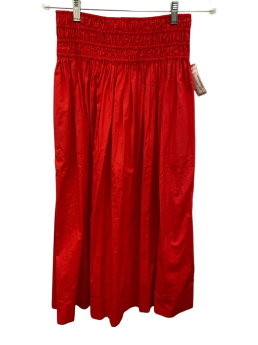 The Great Size 1 Red Cotton Shirred Waist Gathered Pockets Maxi Skirt Red / 1