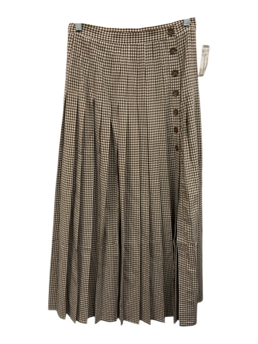 Kourt Size 4 Brown & White Polyester Button Front Gingham Pleated Maxi Skirt Brown & White / 4