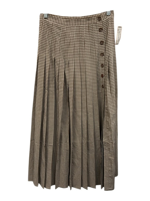Kourt Size 4 Brown & White Polyester Button Front Gingham Pleated Maxi Skirt Brown & White / 4