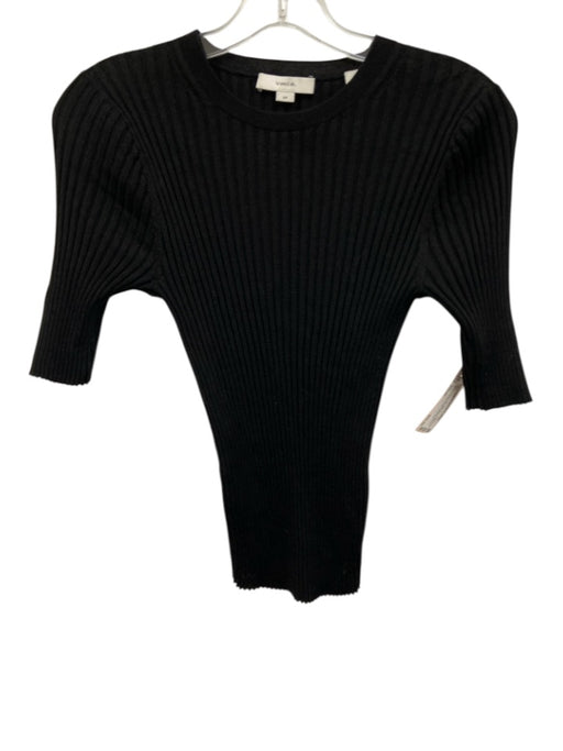 Vince Size Small Black Wool & Silk Half Sleeve Ribbed Stretch Button Detail Top Black / Small