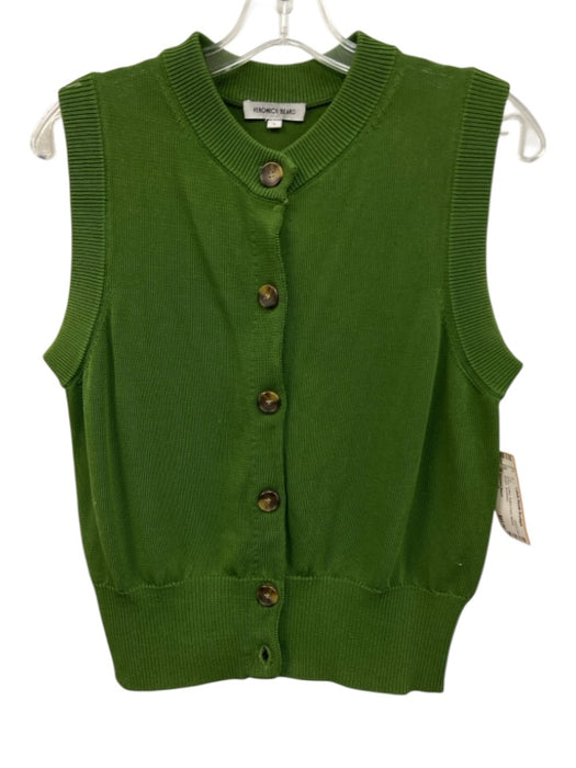Veronica Beard Size Small Green Cotton Button Front Ribbed Stretch Top Green / Small