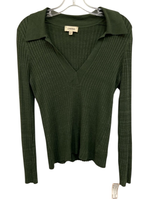 L'agence Size XS Green Rayon Collar Ribbed Top Green / XS