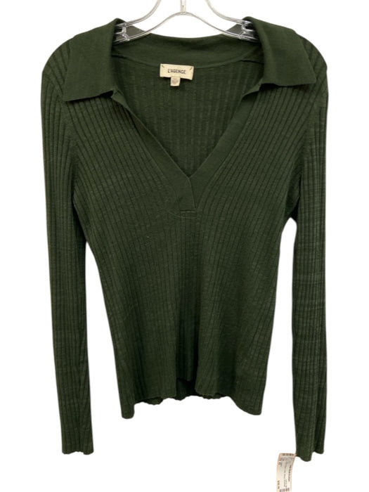 L'agence Size XS Green Rayon Collar Ribbed Top Green / XS