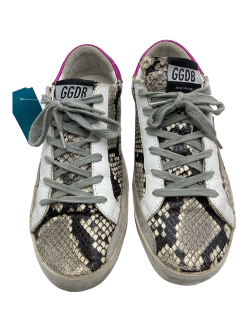 Golden Goose Shoe Size 38 Gray White Pink Leather Snake Detail lace up Sneakers Gray White Pink / 38