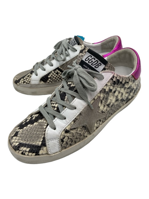 Golden Goose Shoe Size 38 Gray White Pink Leather Snake Detail lace up Sneakers Gray White Pink / 38