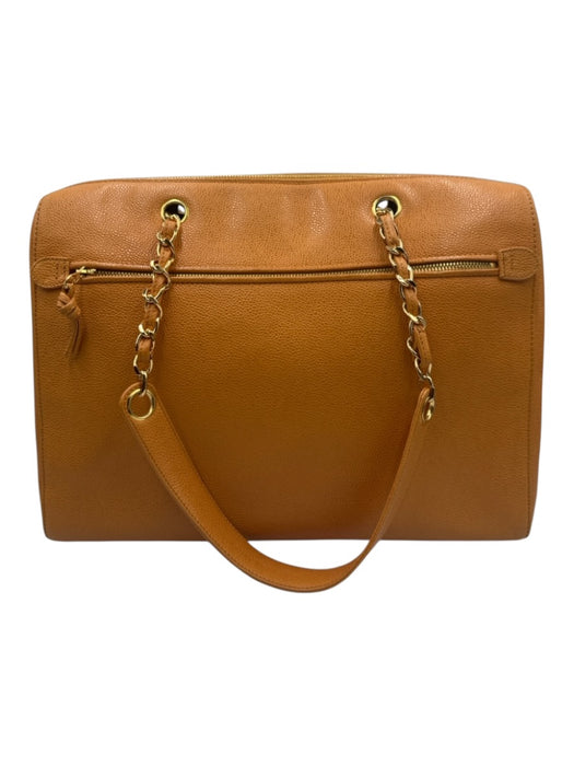 Chanel Orange Caviar Leather Zip Close Interlocking CC Chain Strap Pockets Bag Orange / Large