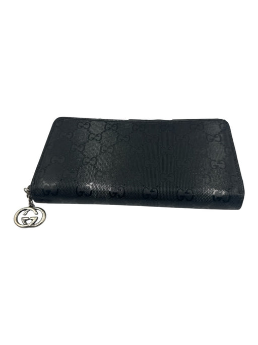 Gucci Black PVC & Leather Zip Close Guccissima Card Slots Continental Wallets Black