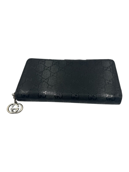 Gucci Black PVC & Leather Zip Close Guccissima Card Slots Continental Wallets Black