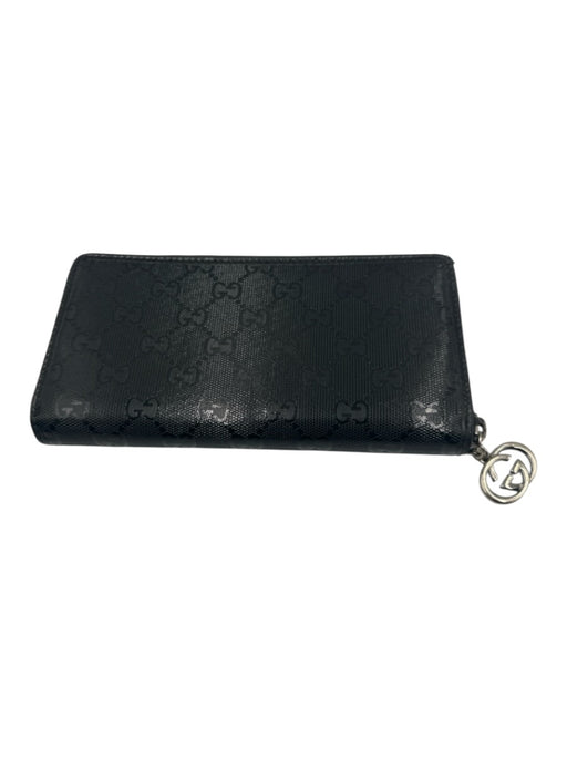 Gucci Black PVC & Leather Zip Close Guccissima Card Slots Continental Wallets Black