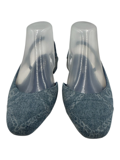 Chanel Shoe Size 39C Medium Wash Leather & Textile Squared Toe Slingbacks Medium Wash / 39C