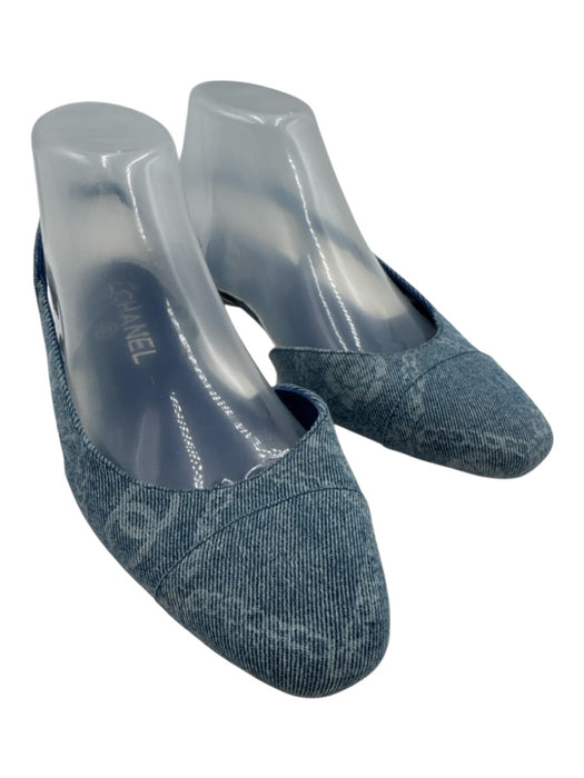 Chanel Shoe Size 39C Medium Wash Leather & Textile Squared Toe Slingbacks Medium Wash / 39C