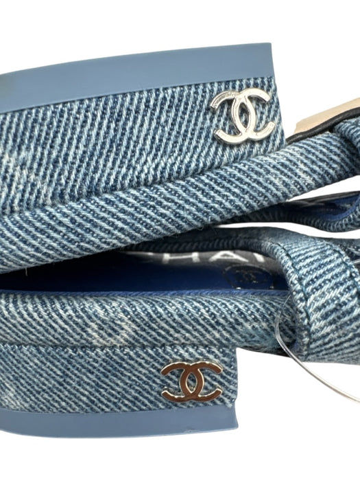 Chanel Shoe Size 39C Medium Wash Leather & Textile Squared Toe Slingbacks Medium Wash / 39C