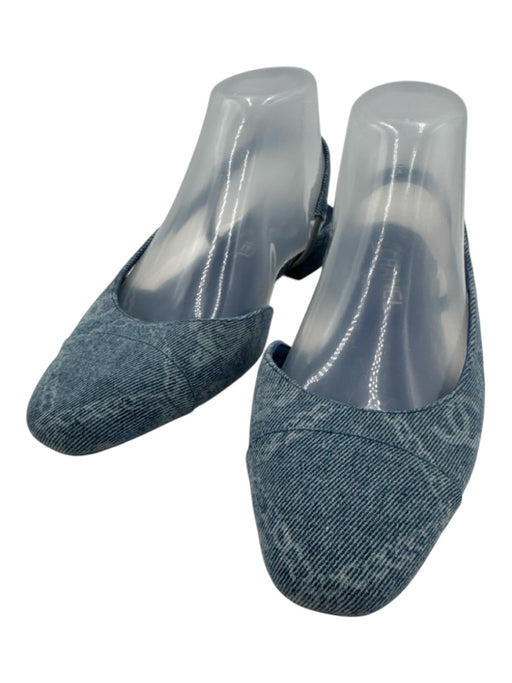 Chanel Shoe Size 39C Medium Wash Leather & Textile Squared Toe Slingbacks Medium Wash / 39C